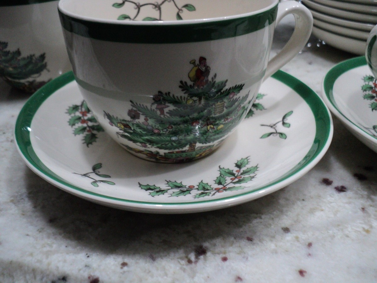 VINTAGE SPODE CHRISTMAS TREE 12) CUPS AND SAUCES | eBay