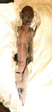 African Tribal Wooden Large Statue Wearing Sackcloth & Earrings Hand-Carved Rare