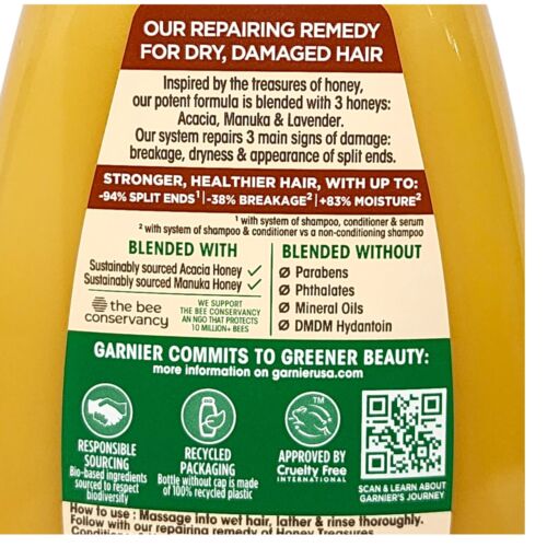 GARNIER Whole Blends HONEY TREASURES Repairing SHAMPOO 12.5 oz ( 2 Pack ) - Picture 5 of 6