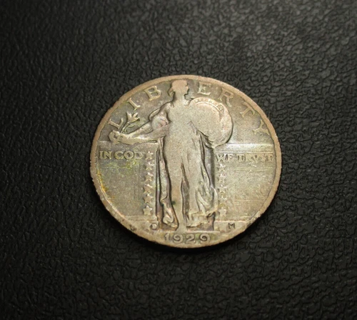 1929-D USA Standing Liberty Silver Quarter 25c Fine Circulated Coin US Mint Low#