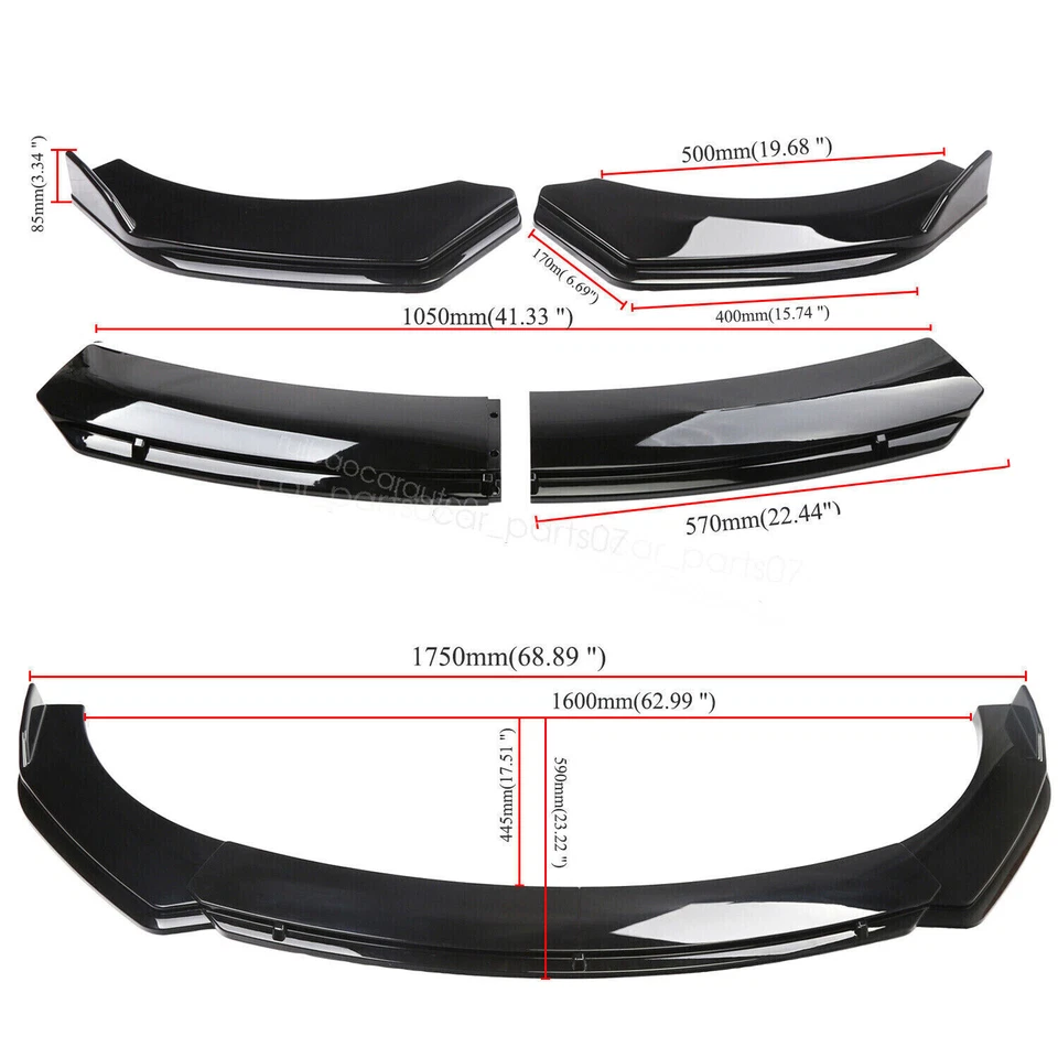 For Fiat Abarth 595 500 Hatchback Black Gloss Front Bumper Spoiler Lip Splitter Foto 2 de 4