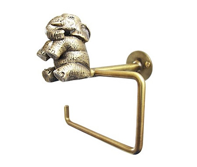 Brass Toilet Tissue Paper Holder ELEPHANT FIGURINE Hanging Vintage Home