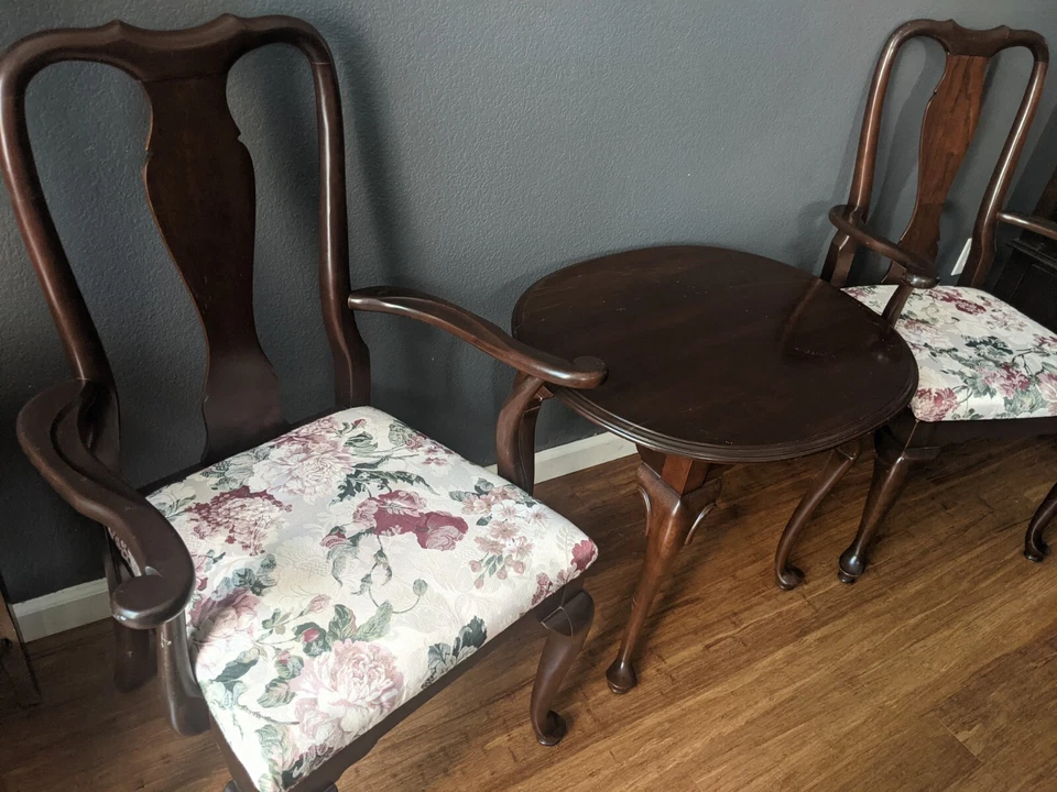 Vintage ETHAN ALLEN Coffee End Table and Two Chairs 3 Pc Set Solid Wood - Image 3 of 4