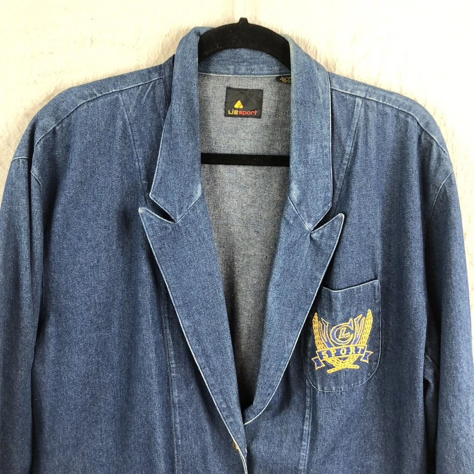 Blazer vaquero vintage para mujer azul medio chaqueta cresta preppy retro años 80 Foto 2 de 4