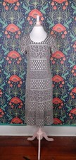 Vintage 90's Y2K Silver Metallic Whimsigoth Crochet Knit Grunge Midi Dress