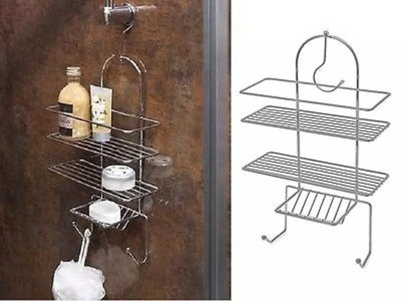 3 TIER Chrome Shower Caddy Organiser Hanging Hook Shelf Basket Tidy Bathroom  Tri