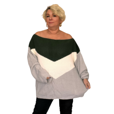 WOMENS JUMPER LADIES OFF SHOULDER LOOSE VITTING V PANEL SWEATER PLUS SIZE