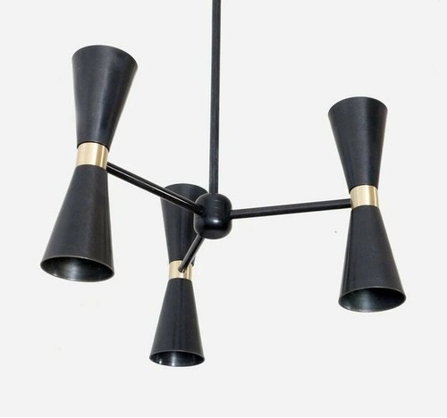 Lampadario Sputnik moderno cono nero ottone lampadario industriale 6 luci - Foto 1 di 6