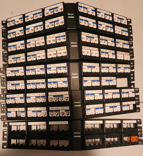 5 LOT of cppla48wbly Panduit Angled Patch Panel 48 Port 2U + RJ-45 Keystones