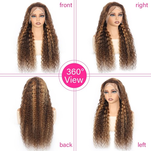 26 Inch Highlight Ombre Lace Front Wig Human Hair 13x4 Honey Blonde Deep Wave... - Picture 4 of 8
