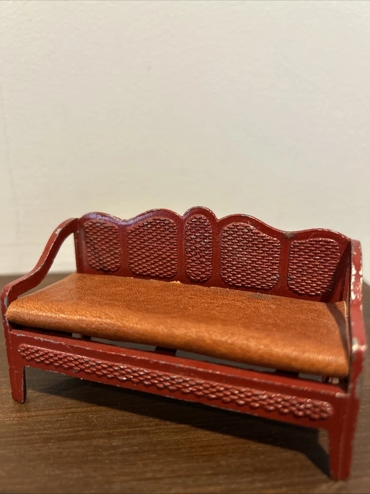 Sofá, silla y balancín rojo vintage para sala de muñecas TOOTSIETOY - metal Foto 4 de 4