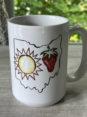 OHIO Mug Sun Strawberry Large Cofffee Tea Mug Vintage Signed Initials HF