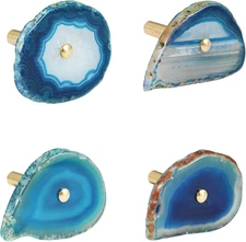 4 Pcs Unique Agate Blue Coat Hooks - Wall Mounted Decorative Hooks with Brass Fi