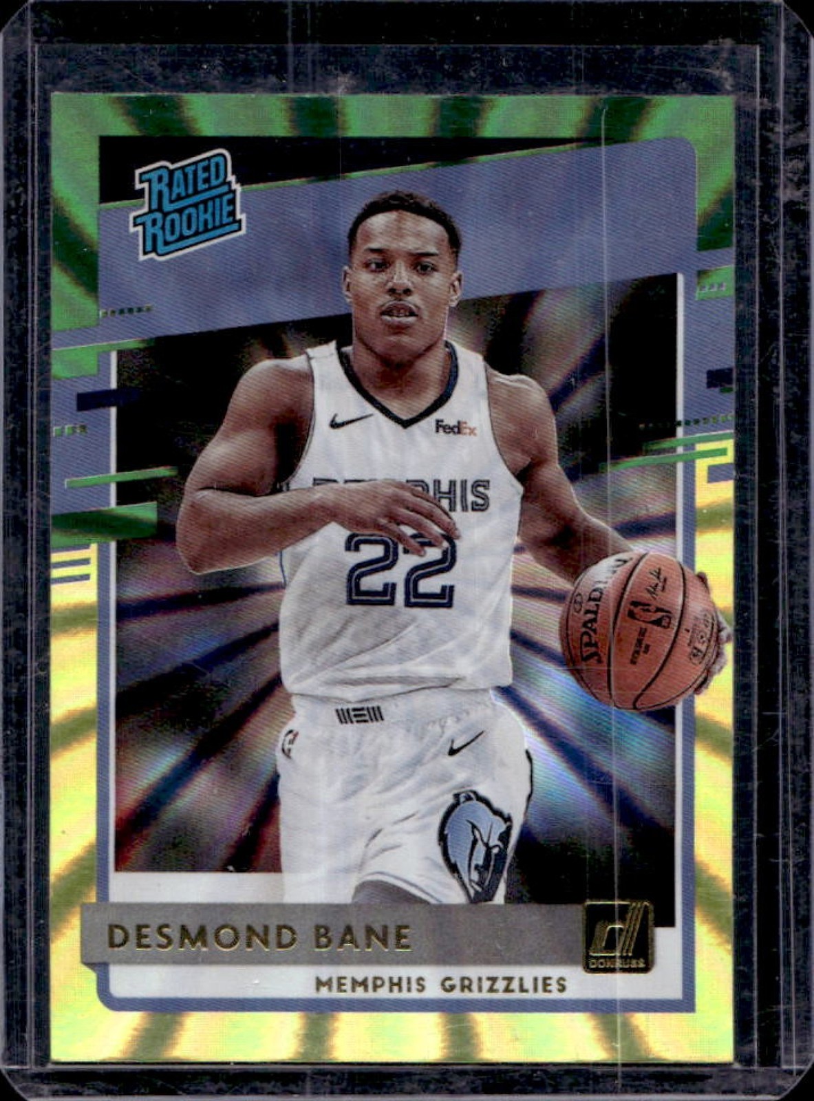 2020-21 Donruss Desmond Bane Holo Green and Yellow Laser RC #240 Grizzlies