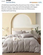 JIYUAN 3pc 100 Cotton Duvet Cover Oversized King Plus 128"x120" , Cream Grey