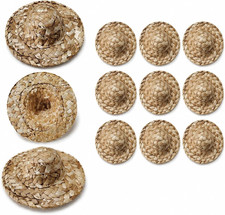 12Pcs Mini Straw Hats for DIY Craft 4.5 Inch Miniature Knitting Straw Hats; Do