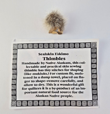 VINTAGE 1990 ALASKA SEALSKIN THIMBLE NOTE WITH THIMBLE