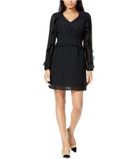 maison Jules Womens Textured Ruffled Fit & Flare Dress, black, M