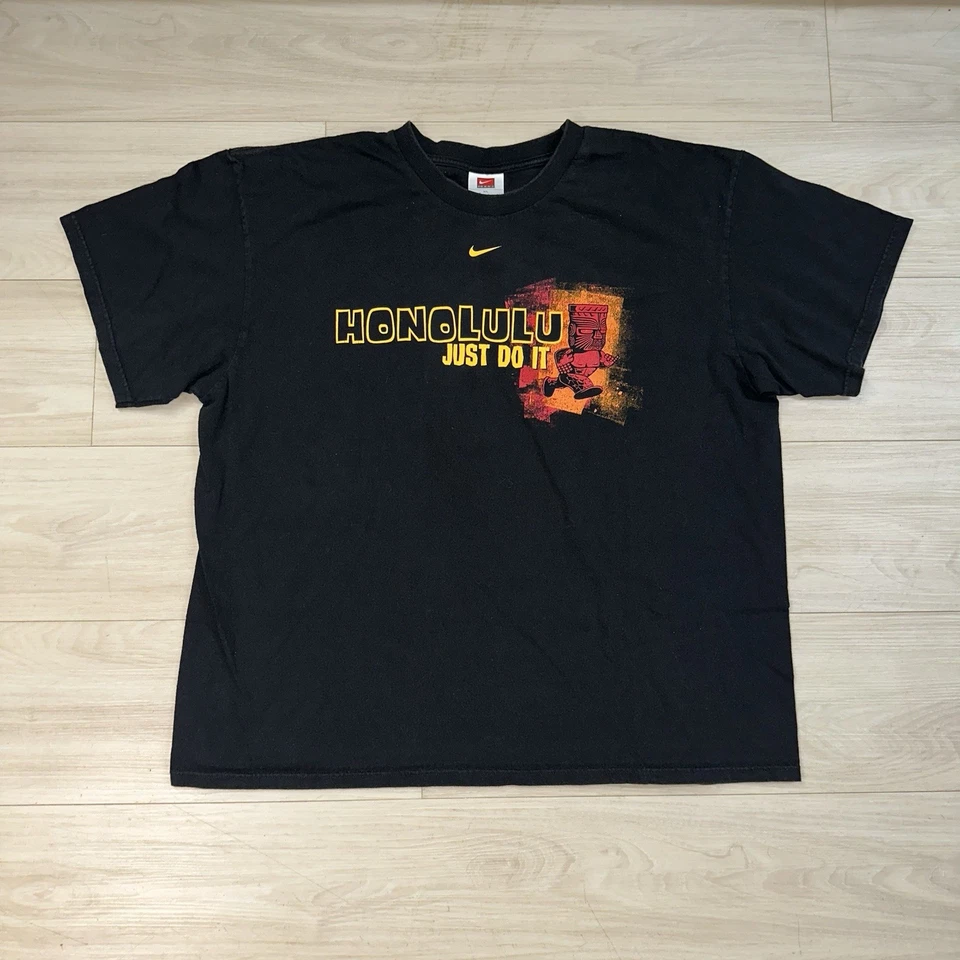 Vintage 90s Nike Honolulu Marathon T Shirt Adult XL Black USA Just Do It Center - Image 2 of 4