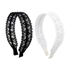 2 Packs Lace Headbands for Women and Girls, Vintage Floral Embroidered Head Band