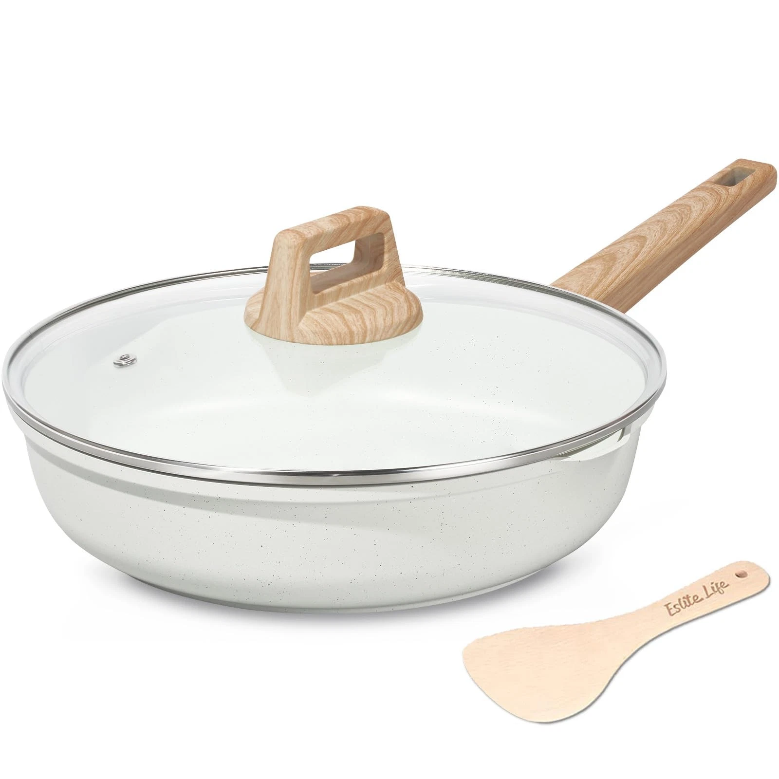 Nonstick Ceramic Frying Pan Skillet with Lid, Non-Egg Omelette Kitchen Cookin...