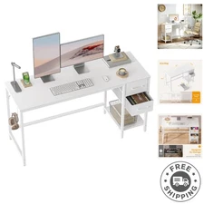 Versatile 47 Inch Pure White Desk with Ample Storage - Home Office Essential