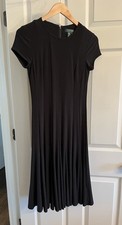 LRL Ralph Lauren Black Midi Dress Poly Stretch Blend Fit Flare Shelf Bra VTG 4