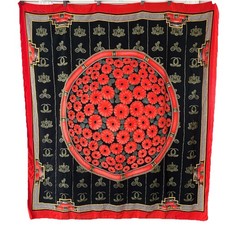 Must de CARTIER Large SILK Poppies Scarf 48x51 Made in France Rolled Edges EUC