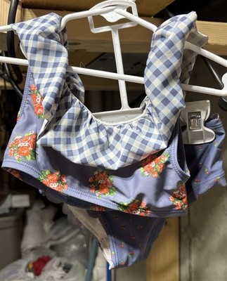 Matilda Jane Lets Go Together Swim Floral Gingham Cherry 2 piece Swimsuit Sz 6