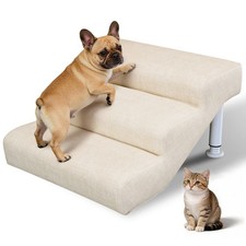 Extra Wide Adjustable Pet Stairs for Dogs Waterproof Linen Leather Dog Stairs