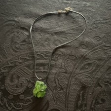 Handcrafted Green Sea Glass Asymmetrical Pendant Necklace on Black Cord