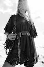 Isabel Marant N 1501 Black Cotton Silk Eyelet Boho Mini Dress Tunic FR 38 US 6