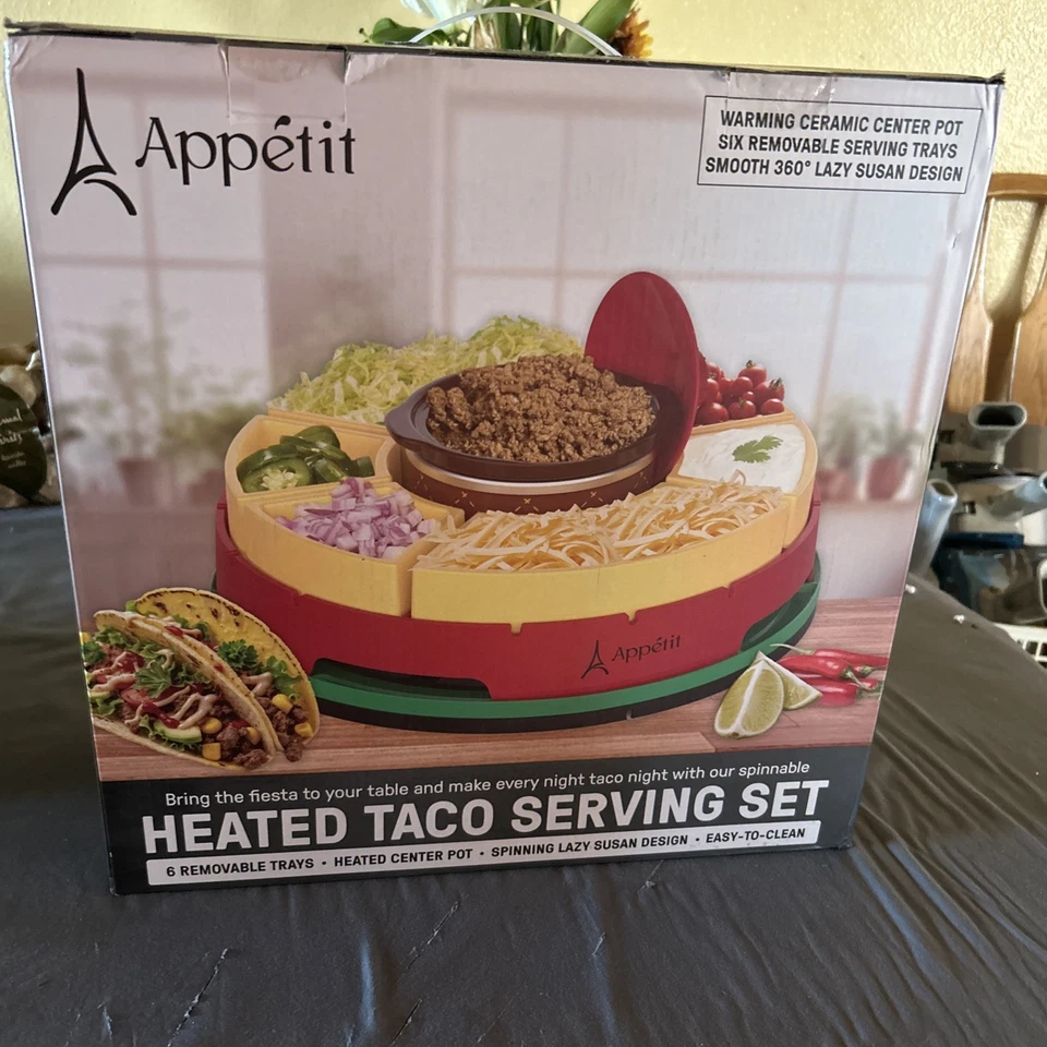 Appétit Heated Taco Serving Set Ceramic Taco Tuesday Lazy Susan Style New In Box - Image 3 of 4