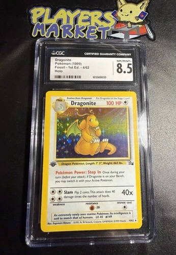 [ CGC 8.5 ] 1st Edition Dragonite 4/62 Fossil Holo Rare English Pokemon Card