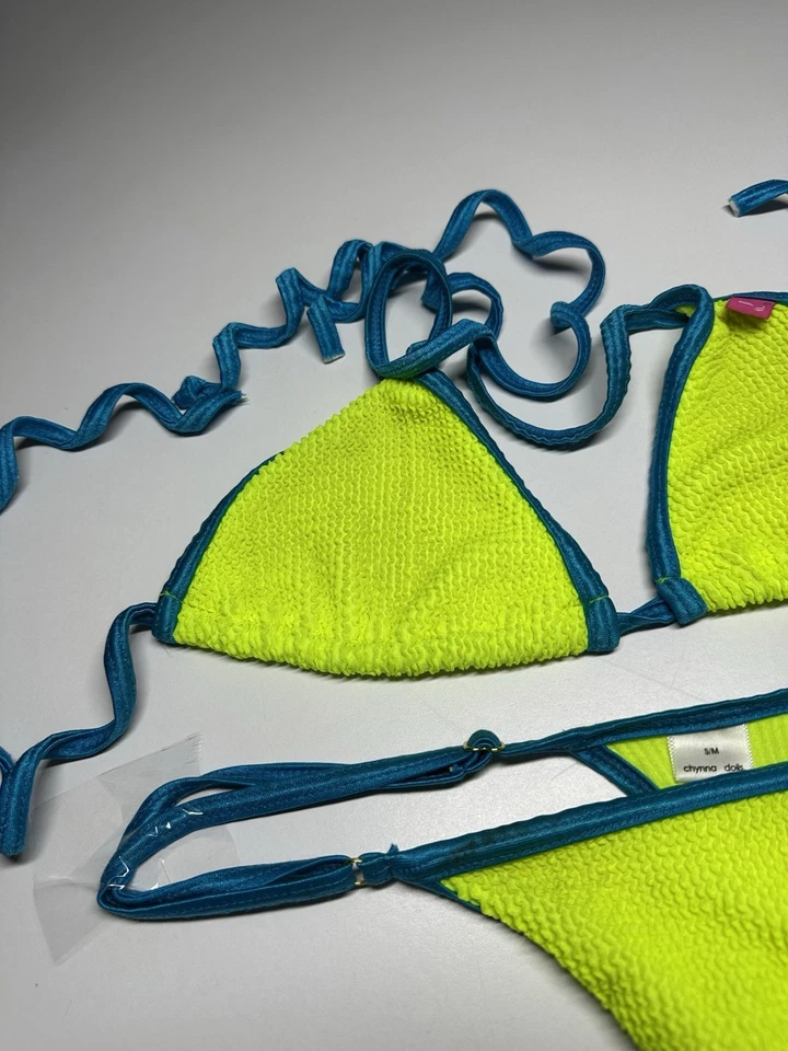 Chynna куклы микро плавать бикини 2 изделия верхний размер M стринги низ S неоновый желтый - Изображение 3 из 4
