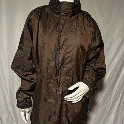 Vintage 2000s Gap Full Zip Windbreaker Zip Away Hood Rain Jacket Size L Brown