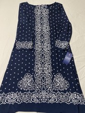 CHAPS Dress, Women's Size 14, Blue White, Long Sleeve, Back Zip, Paisley