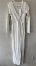 $104 Lulu's Lulus Women’s White Sequin Long Sleeve Maxi Dress Small S V Neck