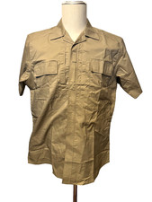 FIRST CLASS Men's L 16-16.5 Uniform Shirt Pockets Hidden Zipper Rip Stop Khaki