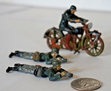 54mm SAE lead soldiers WW2 motorcyclist, and 2 lying