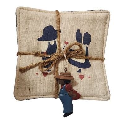 Alice's Cottage Country Charm Spiced Mug Mats w/ Rope Tie & Ornament USA
