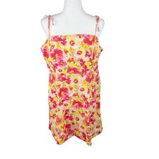 Old Navy Dress Women Extra Large Linen Pink Yellow Floral Tie Strap Smocked Mini