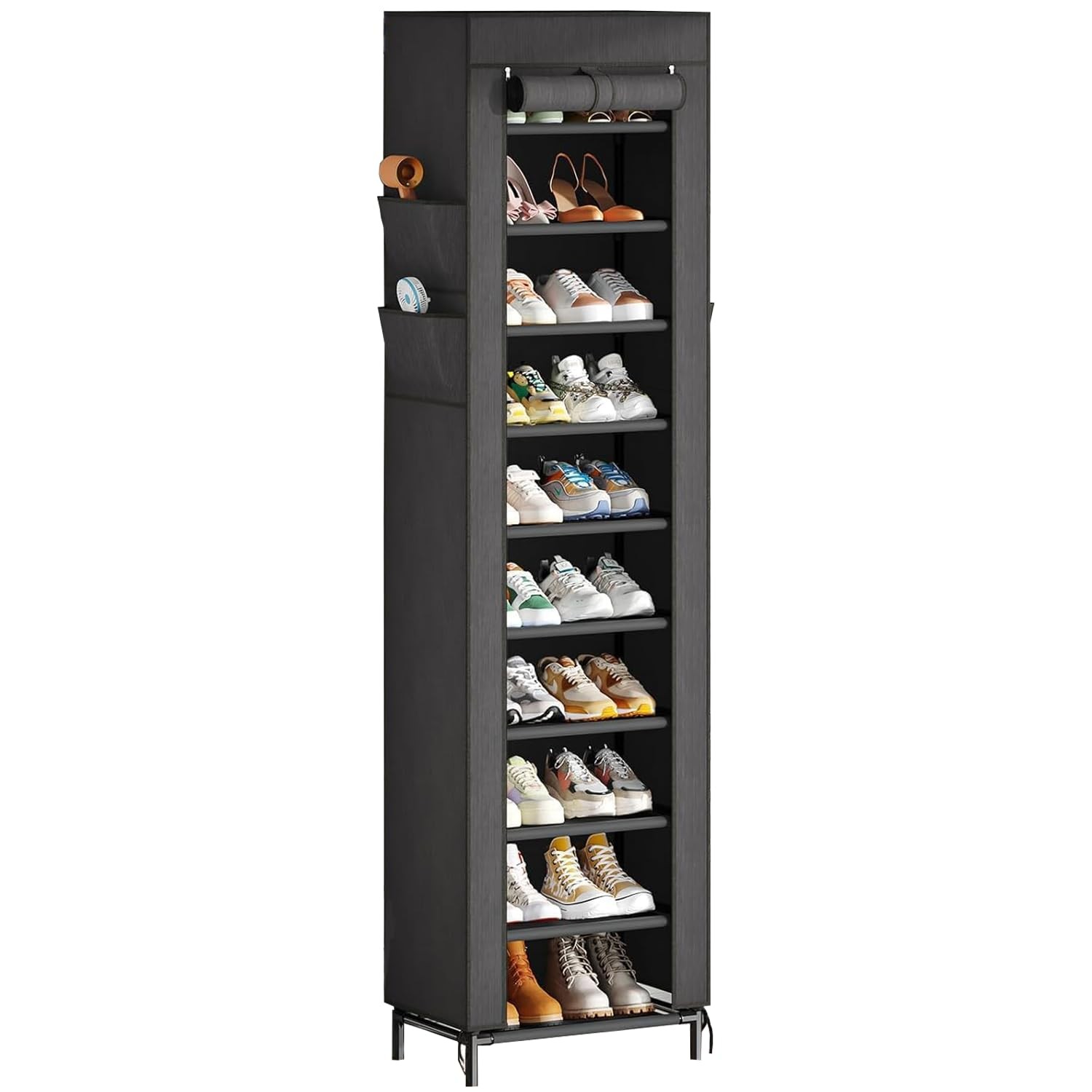 10-Tier Narrow Shoe Rack with Cover – Freestanding Tall Shoe Storage Organizer
