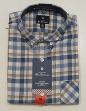 BEN SHERMAN Dark Blue Plaid Oxford L/S Shirt NWT Mens Button Up Sz Large L