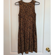 Leopard Print Sleeveless Dress Womens Small- Stretchy with Pockets