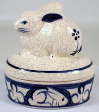MINT Vtg The Potting Shed DEDHAM Bunny RABBIT Lidded Covered Trinket Dish Box