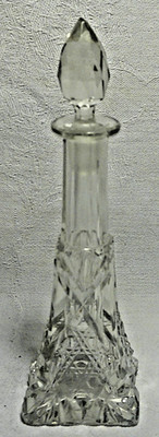 Vintage Klarglas Kristall Parfum Flakon facettierter Stopfen Eiffelturm Form
