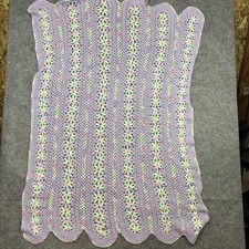 Vintage Lilac Hand Crocheted Soft Knitted Baby Blanket Throw Afghan Unisex 52x36