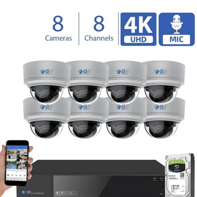 8 Channel NVR (8) 4K Microphone Varifocal AI IP PoE Dome Security Camera System