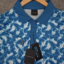 Dunning Golf CoolMax Laguna Ocean AOP Blue Polo Shirt Stretch Men's Size L NWT